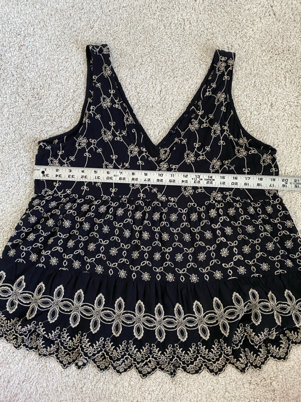 American Eagle Outfitters Black Tank Top with Cream Floral Embroidery - Picture 5 of 6